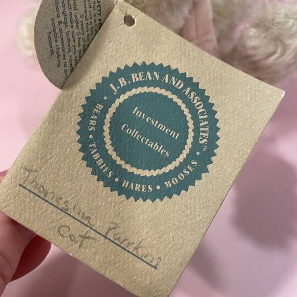 Boyds Bears Bearwear Cream Coloured Cat in Pink Velvet Jumpsuit & Rose in Ear 6” - Picture 8 of 11